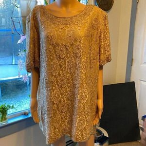 Vtg Candlelight & Champagne 100% Nylon Flower Embroidery Blouse Women Sz 3X